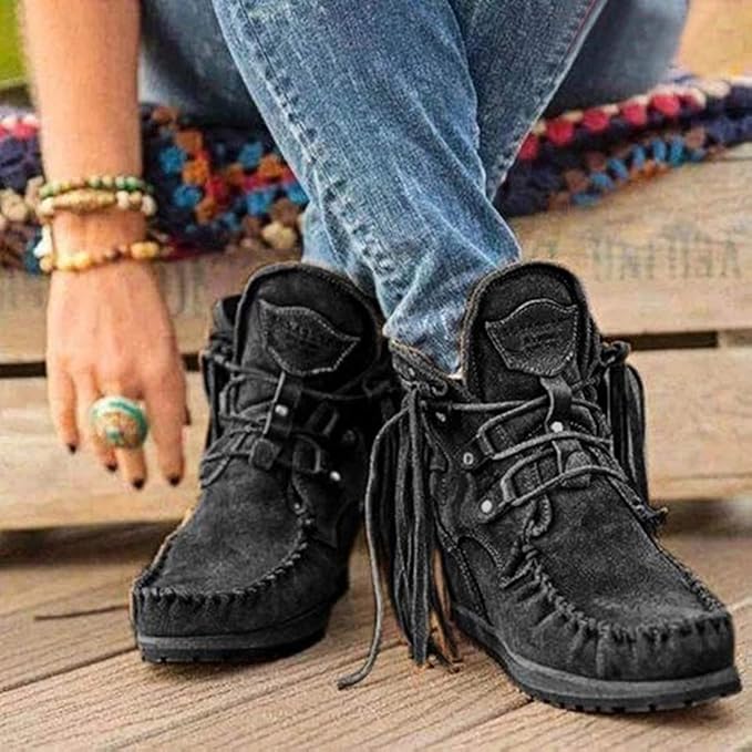 Easygou Studded Lace Up Booties Moccasin