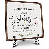 5" Wooden Sign Gift - A Good Friends Are Like Stars - Rustic Wooden Friendship Plaque Plaque With Metal Support, Gift For Sisters, Farmhouse Shelf, Besties Home & Office Tabletop Decoration - A01