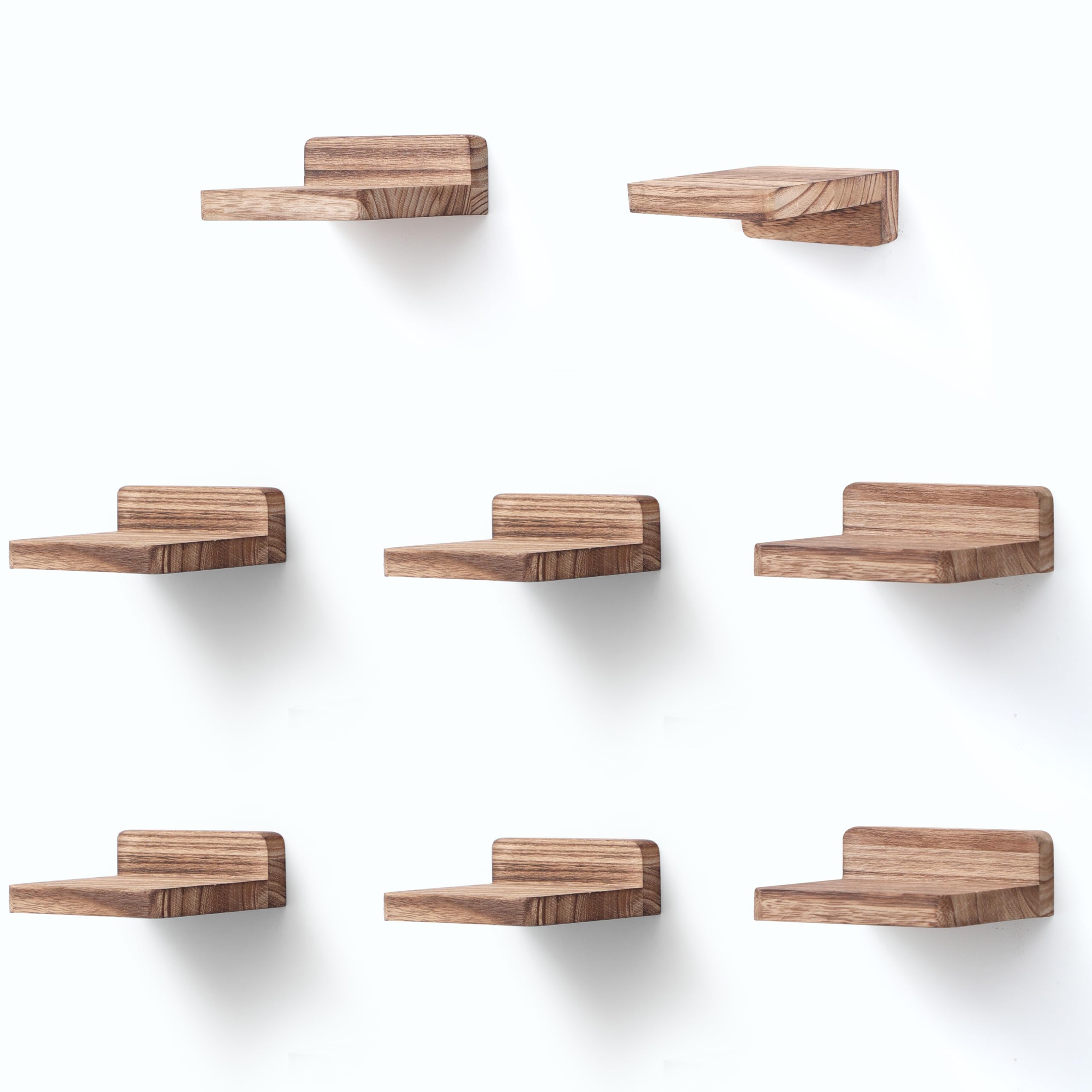 PHOENANCEE Small Floating Shelves for Wall, Set of 8, Wooden Square Shelf for Small Objects, Hanging Mini Shelf Decoration for Bedroom, Living Room,10.2cmX10.2X4cm(Carbonized Black)