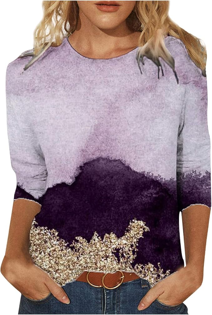 Amazon.com: 3/4 Sleeves Tops Women's Spring Butterflies Graphic T-Shirt Colorful 3D Print Tunic 