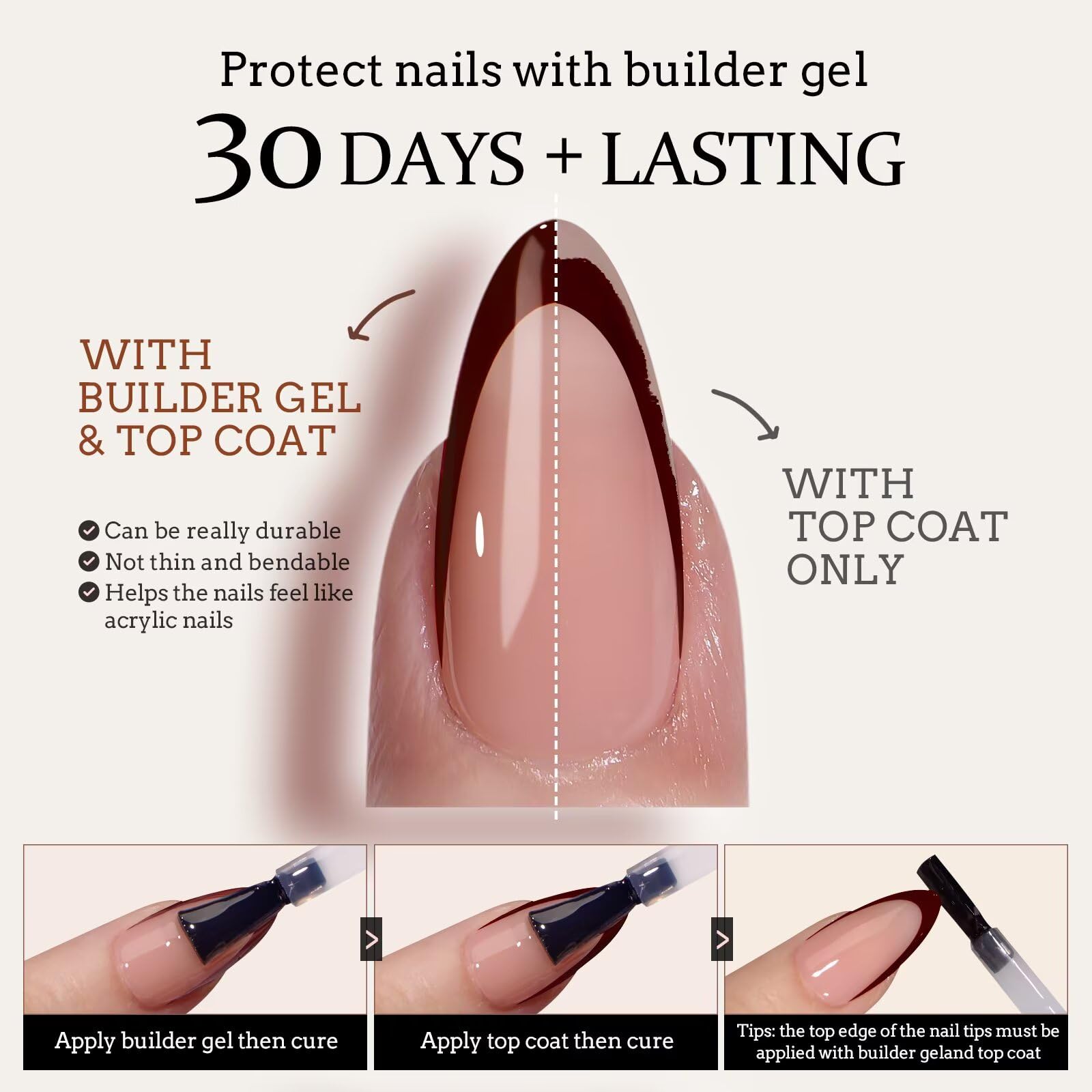 BTArtboxnails XCOATTIPS French Tip Press on Nails - Red Press On Nails Short, Square Fake Nails, 160Pcs Soak Off Soft Gel Acrylic Nail Extension in 16 Sizes - Image 5