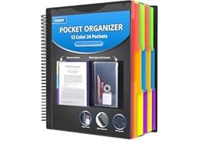 HABGP 24 Pocket Plastic folders with Pockets, 12 Colors Multi Pocket Folder Binder with Dividers, Office Organizer Folder Letter Size School Supplies