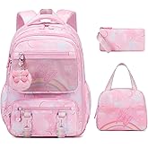 Scothen Backpack for Girls, Rainbow Butterfly Girls Backpacks with Lunch Bag Pencil Case Set, Kids Backpack Kindergarten Elementary Middle School Book Bag for Teen Girl Children Students