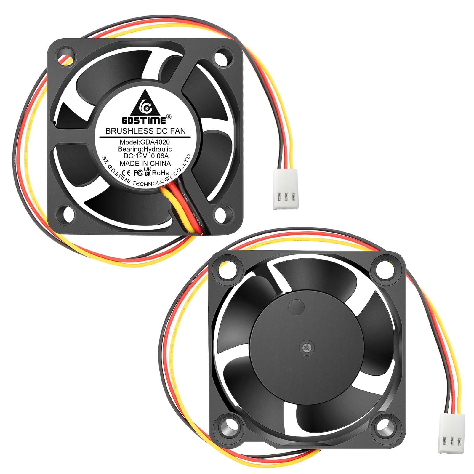 GDSTIME 2 x 40mm 12V Fan 40mm x 20mm Cooling Fan 6000 RPM High Performance Speed 3 Pin Brushless Mini Cooler For Heatsink or 4020 Fans Replace