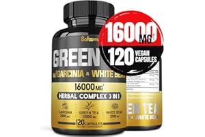 SATOOMI Green Tea Extract Pill EGCG 16000Mg per Serving with 12000Mg Green Tea, 2000Mg Garcinia Cambogia & 2000Mg White Kidney Bean - Support Body Balance, Heart & Immune Health - 120 Capsules 2 Month Supply