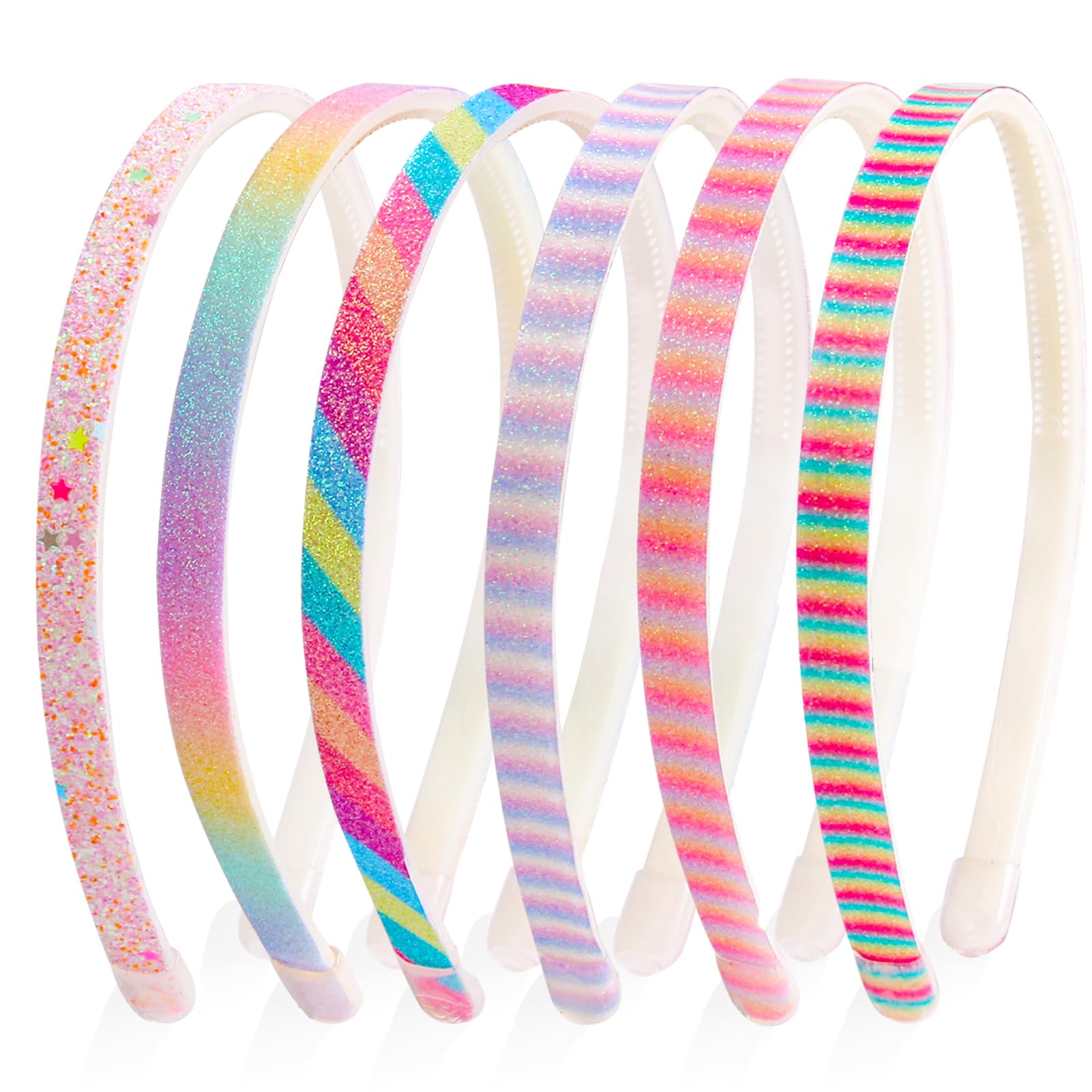Candygirl Glitter Headbands for Girls,6Pcs Cute Non-slip Thick Plastic Hairbands with Teeth,Sparkly Sequins Rainbow Headband for Little Girls Kids Glitter Hair Accessories Colorful Stripe Alice Bands
