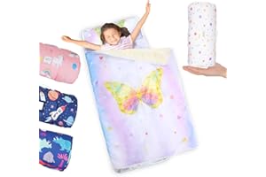 PLYFOU Toddler Sleeping Bag, Spaceship Toddler Nap Mat for Daycare or Preschool, Extra Large Kids Nap Mats with Pillow & Blanket