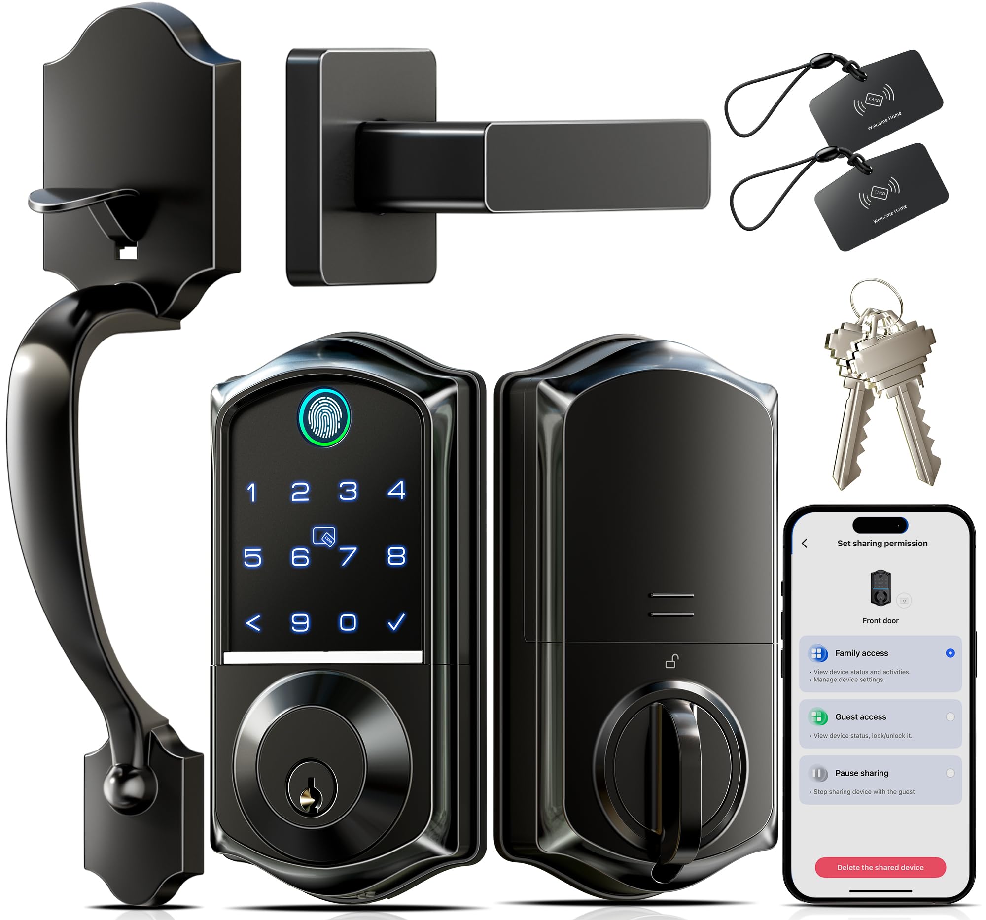 Photo 1 of Veise VE017-H Fingerprint Smart Front Door Lock Set, App Control, Keyless Entry Deadbolt with Handle, Smart Deadbolt, Emergency Power Port, Touchscreen Keypad, Auto Lock, Easy Install, Matte Black
