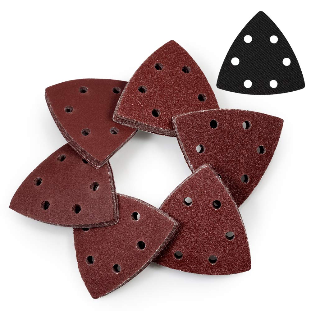 SPEEDWOX 61 Pcs 3-1/2 Inches 90mm Triangle Hook and Loop Sanding Discs with Soft Sponge Cushion Buffer Pad Assorted 40/60/80/100/120/240 Grits Detail Sander Sandpaper