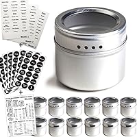 Talented Kitchen 12 Magnetic Spice Tins and 2 Types of Spice Labels. 12 Storage Spice Containers, Magnetic Spice Jars…