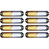 ASPL 8pcs Sync Feature Ultra Slim 12-LED Surface Mount Flashing Strobe Lights for Truck Car Vehicle LED Mini Grille Light Hea