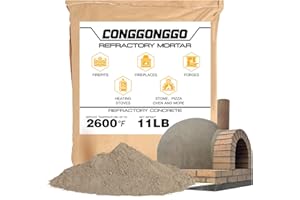 CONGGONGGO 11 LBS Refractory Mortar, 2600°F High Temperature Mortar for Masonry -Fire Refractory Cement Patch for Fireplace Brick, Fire Pit, Kiln, Forge & Pizza Oven Repair- No Heat Cure, Air Set Formula