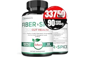 SATOOMI 19in1 Fiber and Spice Supplement 33750 mg - 90 Capsules - Support Gut Health, Digestion & Immune System - Blended Psyllium Husk, Flax Seed, Apple, Licorice Root, Fenugreek Seed & More