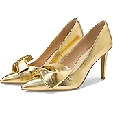Manoloshow Women's Bow Heels Closed Pointed Toe Pumps 3.3" Stiletto High Heels Slip on Wedding Dress Shoes