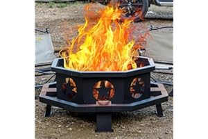 Panovue 42 inch Fire Pit for Outside, Heavy Duty Wood Burning Fire Pits with Fire Poker, Outdoor Octagonal Firepit for Camping, Yard, Patio