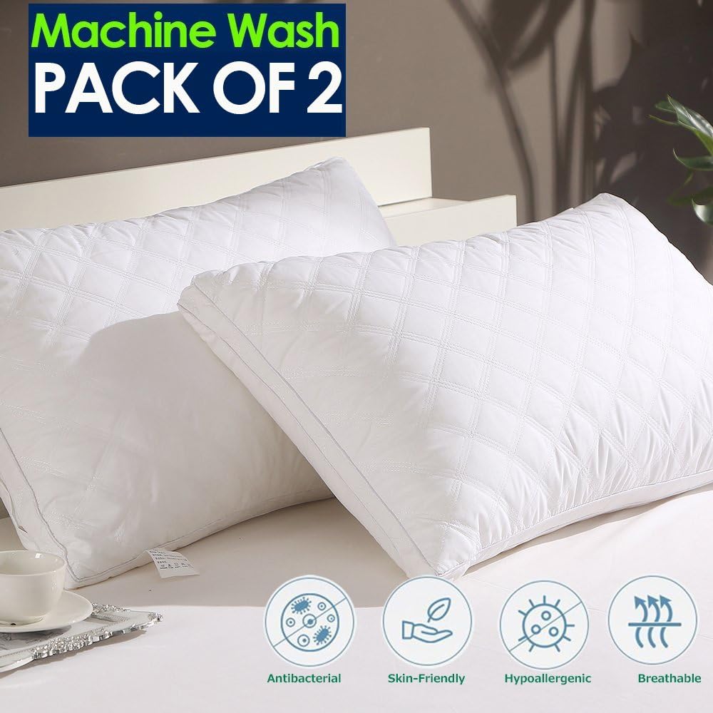 Jepson Pillows For Sleeping Down Alternative Soft Hotel Bed Pillows Pack Of 2 100% Cotton Cover Adjustable Loft, Neck Pain Relief, Hypoallergenic Dust-Mite Resistant Queen（30"X20"