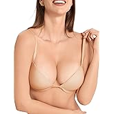 IHOIU Push Up Bra Deep Plunge Thick Padded Add Cup Smooth T Shirt Bras Underwire Demi Low Cut Molded Bralette