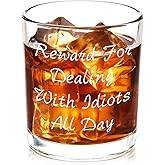 Futtumy Reward For Dealing With Idiots All Day Whiskey Glass, Funny Gifts for Men Coworker Friend Husband Boss Him, Novelty Old Fashioned Glass for Christmas Fathers Day Bosses Day Birthday, 10 oz