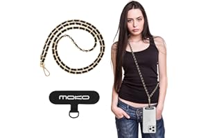 MoKo Universal Phone Lanyard, Metal Cell Phone Chain Crossbody Strap Anti-Theft Detachable Women Cellphone Lanyards Around The Neck with Patches for iPhone, Most Smartphones - Gold & Black