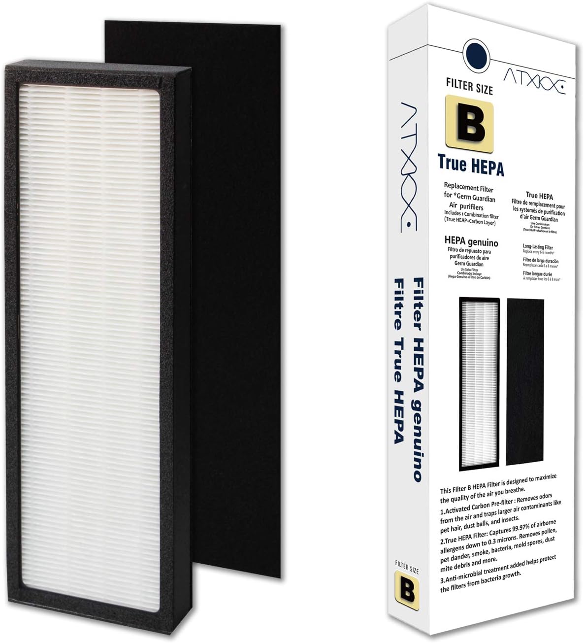 ATXKXE True HEPA Filter Repalcement for GermGuardian FLT4825 Series Air Purifier Filter B, Model AC4825/AC4300/AC4800/4900 (Filter B, 1 Pack)