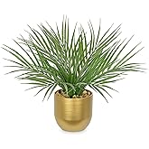 Hollyone Large Artificial Potted Plants Fake Palm Plants 13" Faux Tropical Palm Plant Tree in Gold Metal Pots for Home Room Office House Indoor Decoration