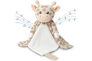 LOVE BY EMI Baby Sleep Soother Beige & White Giraffe Plush with Heartbeat & Lullaby Sounds, 4-in-1 Sound Machine, Security Blanket & Pacifier Holder, Baby Registry Essential & Christmas Gift for Newborns, Infants
