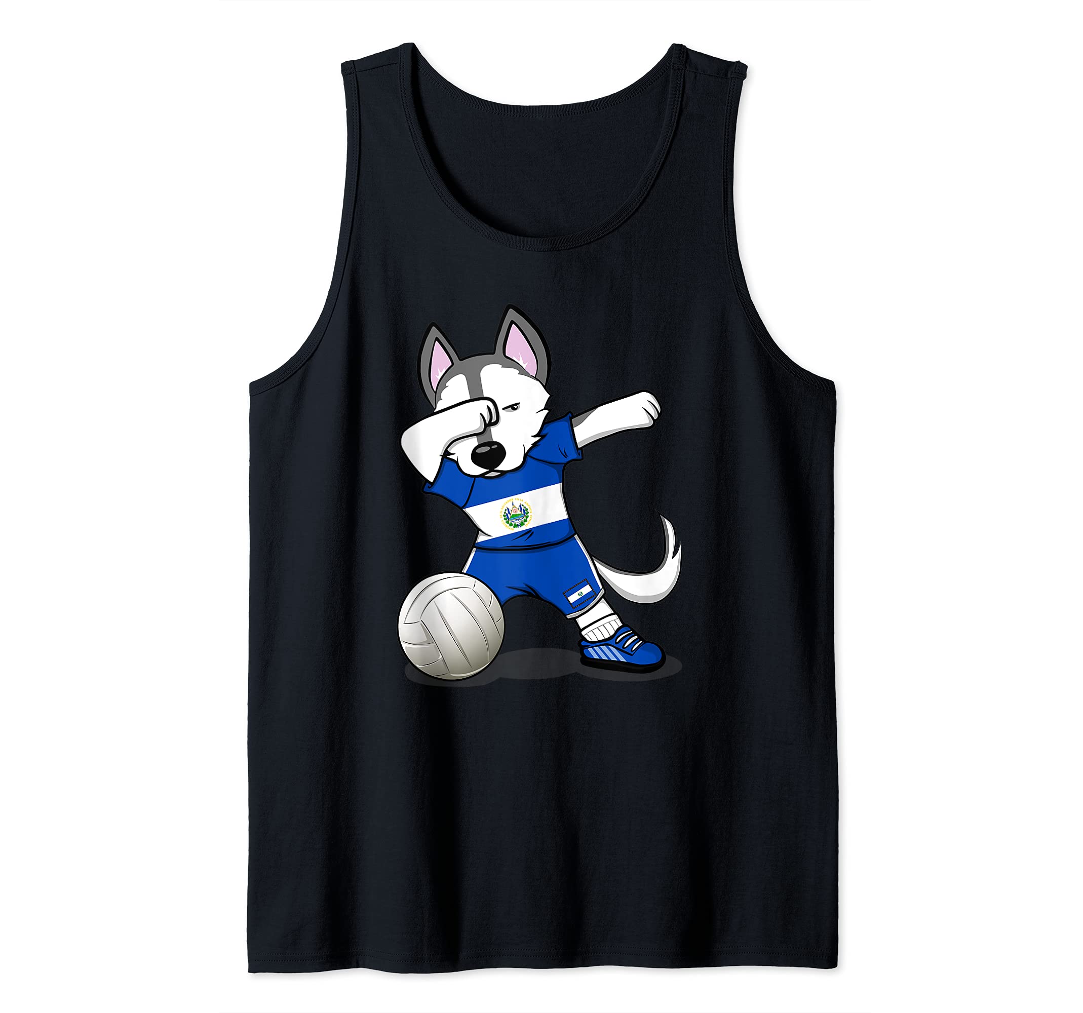 Dabbing Husky Dog El Salvador Volleyball Fans Jersey Flag Tank Top