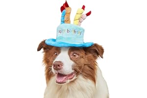 FANBODTA Cute Pet Party Hat for Dogs&Cats - Soft Fluffy Birthday Cap with 5 Color Candles (Blue), Adjustable Strap for Halloween,Costume&Photo Shoots,Fits Small to Large Pets,Washable&Comfortable ﻿ (Blue)