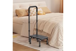 CABTE Step Stool with Handle for Ederly and Non-Skid Platform, Height Adjustable Heavy Duty Steps Foot Stool for Adult, Seniors, Foot Stool for Bedside, Kitchen,Bathtub Car,Safely Load 440 lbs. (Black)