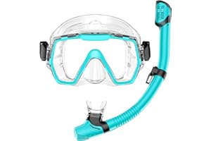Honlanor Snorkel Set Adults Snorkeling Gear Anti-Leak and Anti-Fog Tempered Glass Lens Panoramic View Swim Mask Dry Top Snorkel Kit for Snorkeling Scuba Diving Swimming Travel with Carry Bag