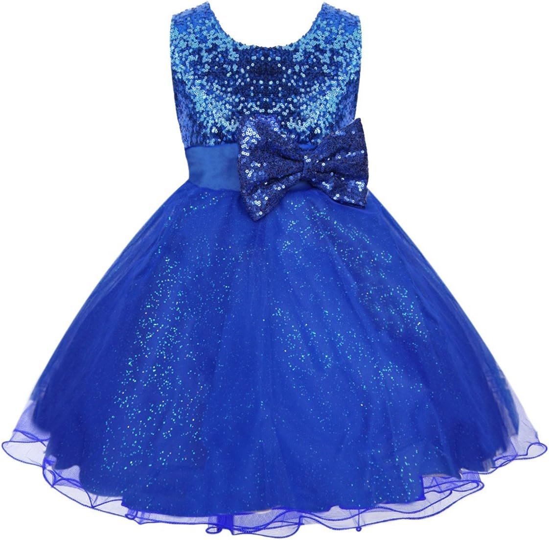 Beauty Bloom Girls Bling Sequin Bridesmaid Formal Wedding Dress with Bow (Size 12,Blue)