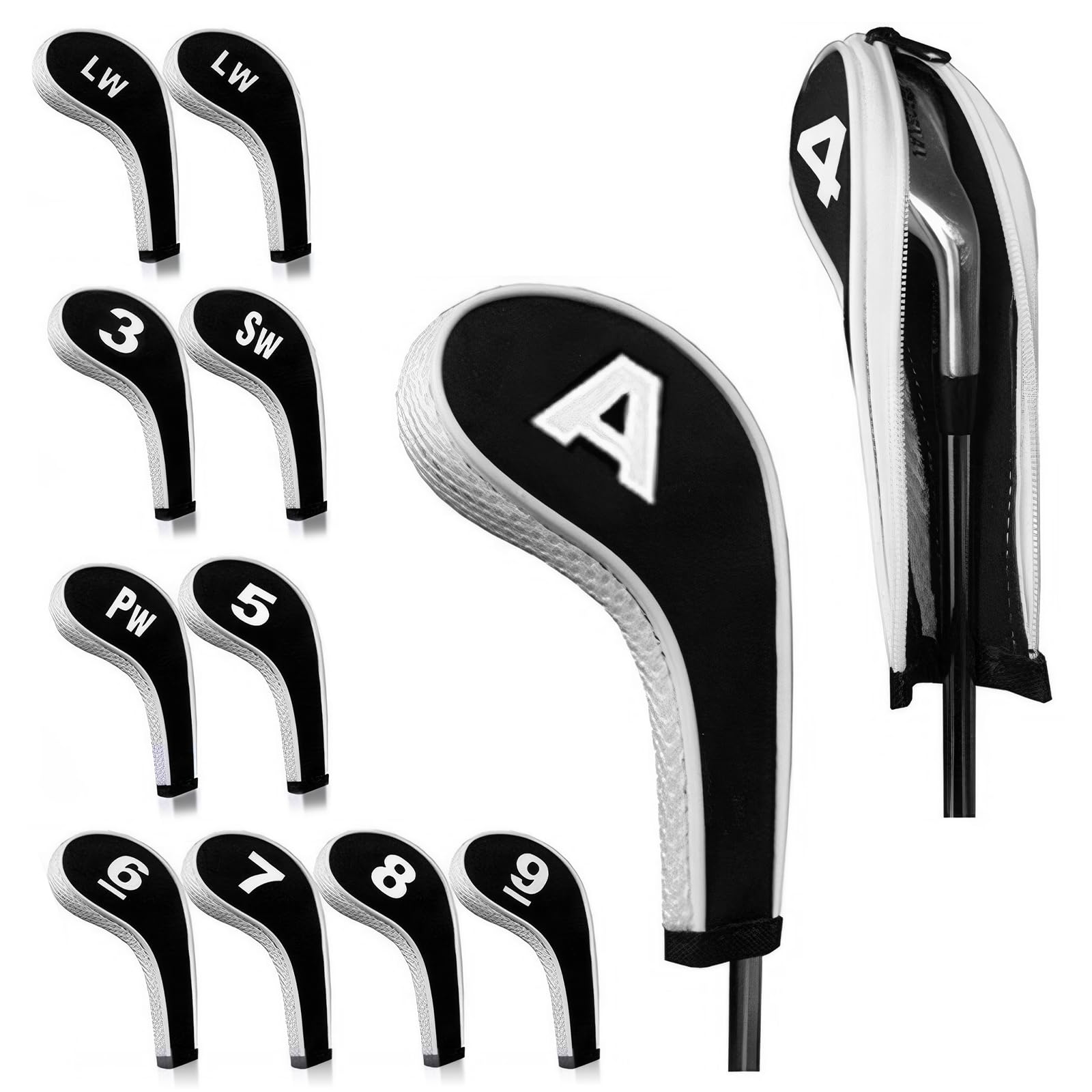 12 pieces Golf Head Covers, 3-9, Pw, Aw, Sw, Lw, Lw, Waterproof Zippered Golf Club Head Cover Protective Cover, Wedge Head Cover with Number Label Golf Accessory for Men Women (white) — image 1