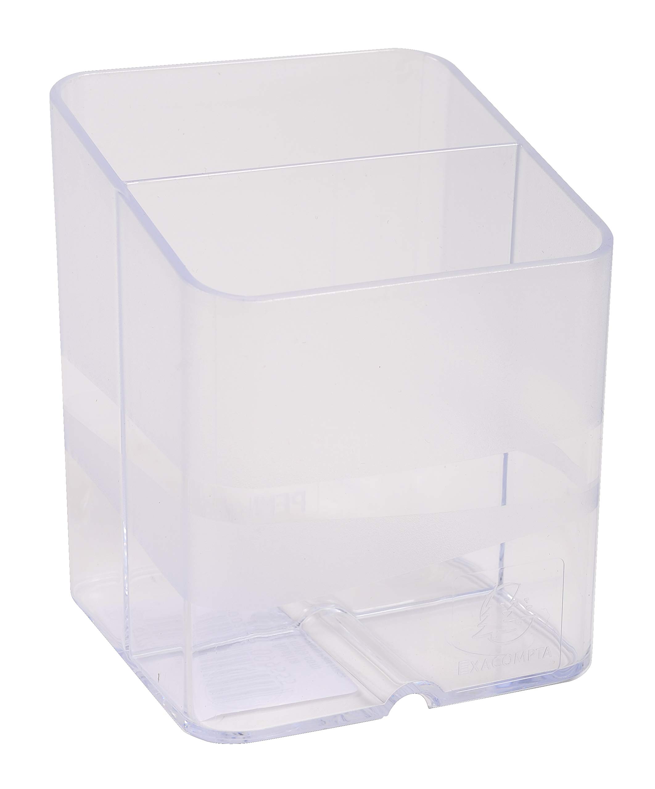 Exacompta - Ref 67723D - Office Pen-Cube Pen Pot - 74 x 74 x 93mm, Space Saving - 2 Sections for Pens, Pencils & Accessories - Clear