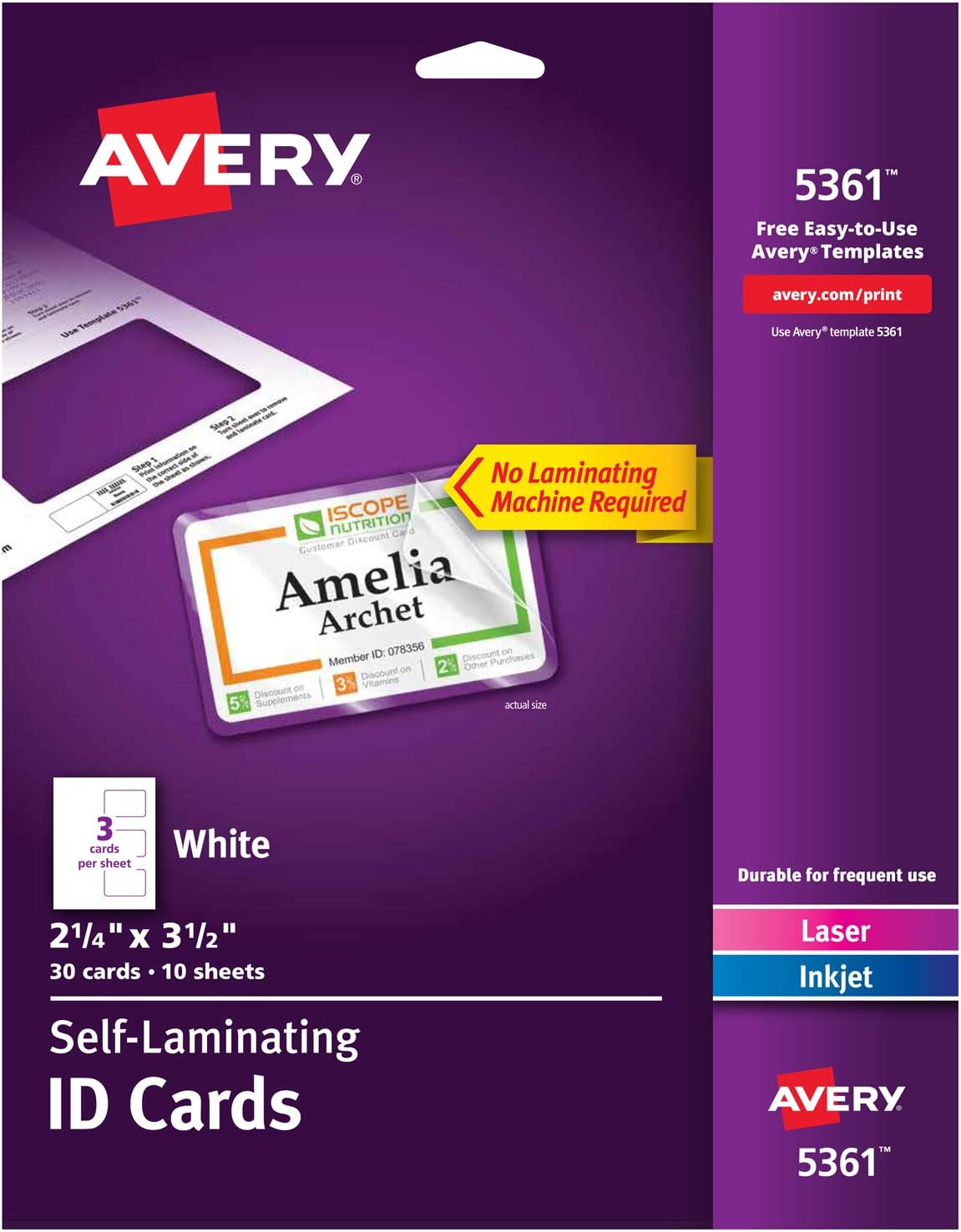 Avery Self Laminating Cards, Printable, 21/4" x 31/2