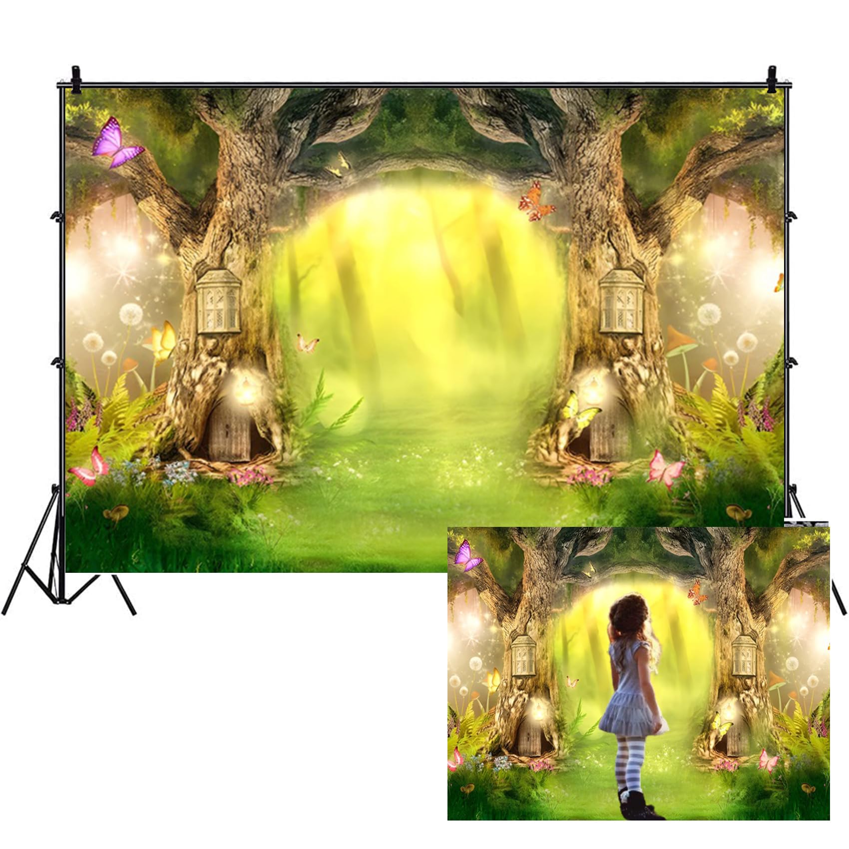 SDOTPMT 12x8ft Spring Enchanted Forest Backdrop Fairy Tale Forest Wonderland Fantasy Forest Jungle Green Plant Magic Photography Background for Newborn Party Decor Baby Shower Supplies