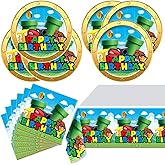Super Bros Party Tableware, 20 Plates and 20 Napkins and Tablecloth71 '' x 42 ''Super Bros Birthday Party Decorate Supplies