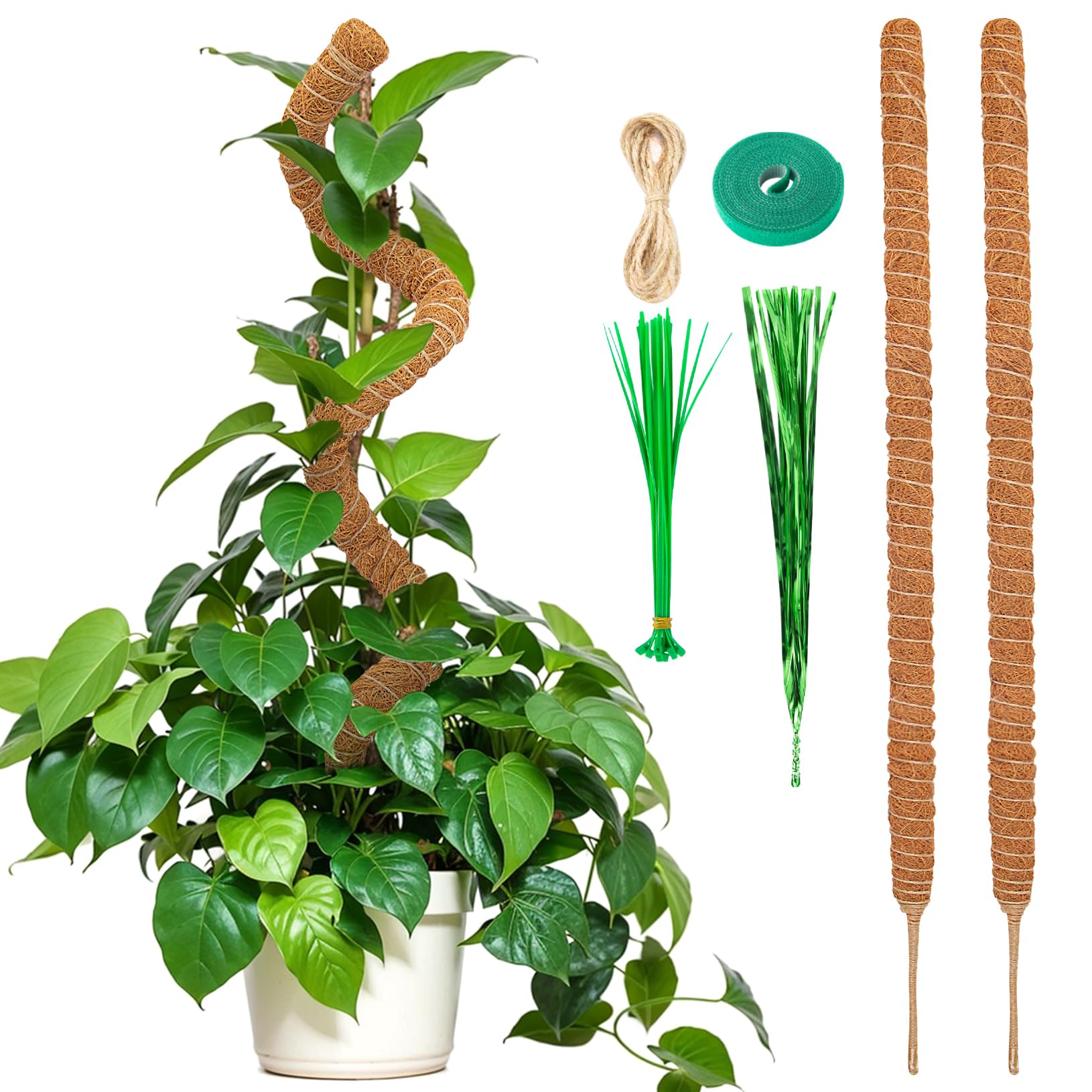 cotaour 2Pcs Moss Pole for Monstera Plant, 100CM/40 Inches Bendable Coco Coir Poles for Indoor & Outdoor Use, Long Plant Support Pole for Climbing Plants Growth