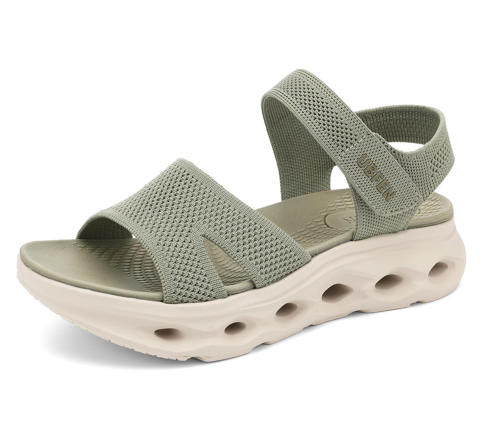 Photo 1 of UBFEN Womens Walking Hiking Sandals Comfortable Arch Support Non Slip Adjustable Straps Cushioned Footbed Platform Sport Water Sandals Summer Green Size US 7