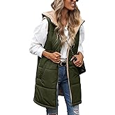 Uikue Womens Fall Reversible Vests Sleeveless Fleece Hoodie Jacket Zip Up Winter Warm Hooded Long Coat Outerwear with Pockets