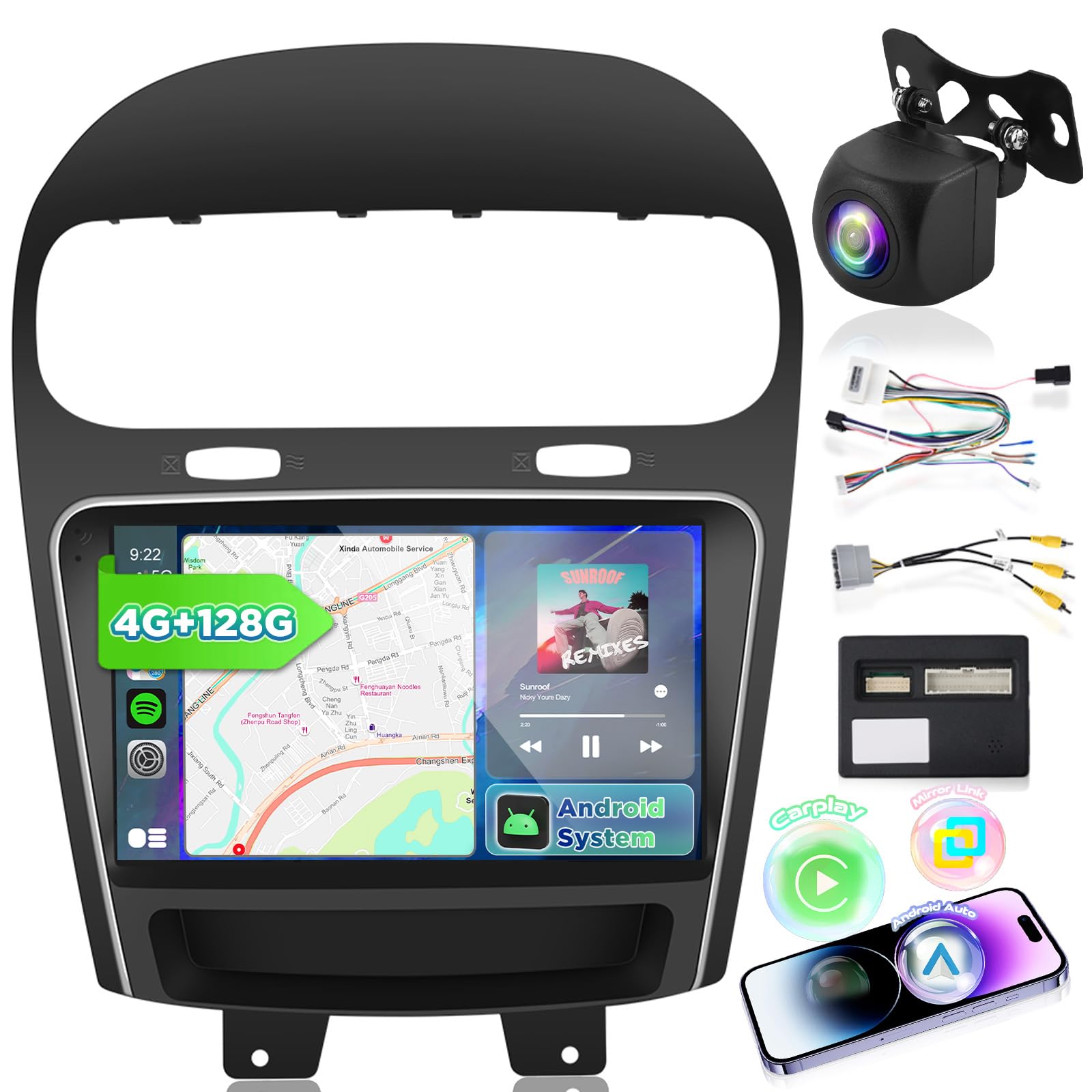 Photo 1 of [4+128G] Upgrade Radio for Dodge Journey 2013-2016 & for Fiat Freemont 2012-2014: 9 inch Android Incell Touchscreen Carplay Stereo - 5G/WiFi, GPS, Custom Homepage, BT 5.0 + Backup Camera + Canbus