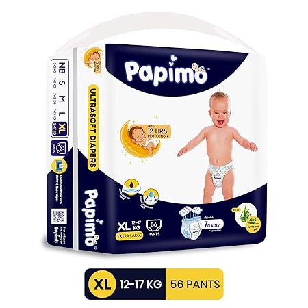 Papimo Diapers with Aloe Vera , X-Large, Blue, 56 Count