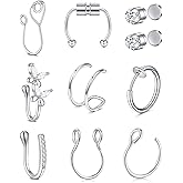 Zolure Fake Septum Ring Stud Clip-on Faux Nose Piercing Jewelry for Non-Pierced Nose