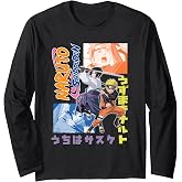 Naruto Shippuden Naruto Sasuke Kanji Collage Anime Long Sleeve T-Shirt