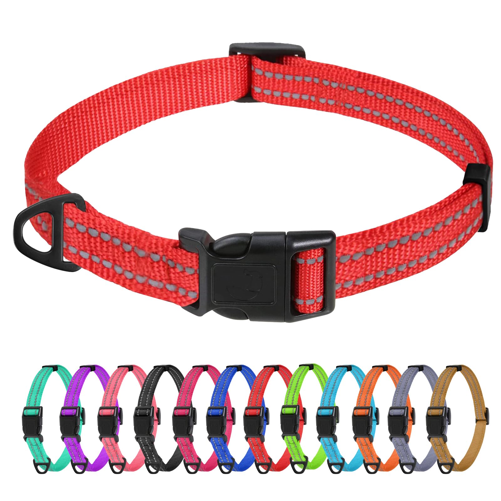TagMe Reflective Nylon Dog Collars, Adjustable Classic Pet Collar with Quick Release Buckle for Extra Small Dogs, Red, 1.5 cm Width