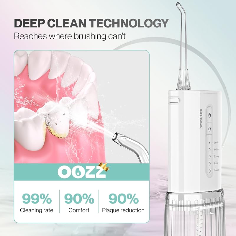 Travel Water Flosser, Schnurlose Taschenmunddusche, 5 Druckmodi, 6 Strahlspitzen, USB-wiederaufladbar, kompaktes Design, tragbare Munddusche (Wolke)