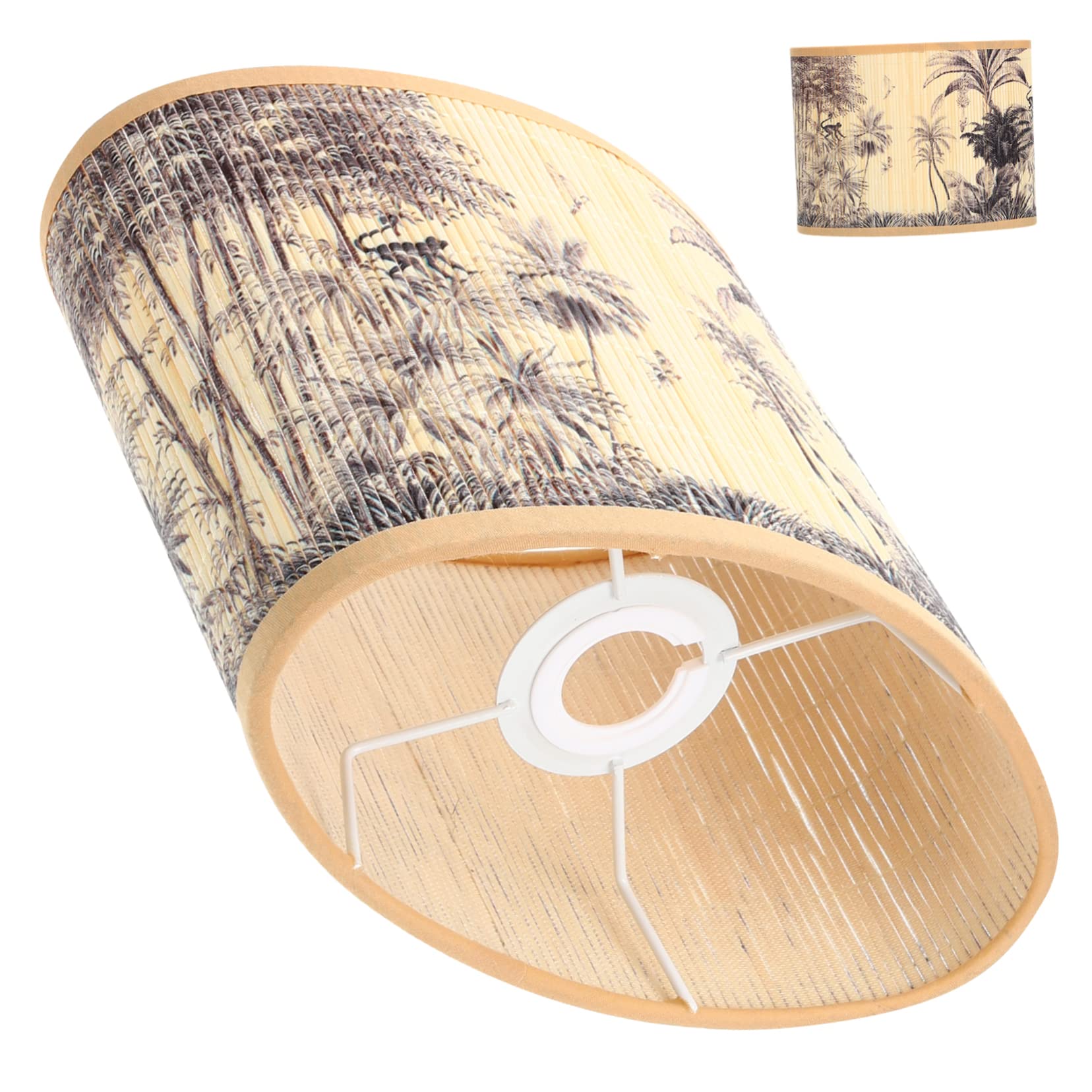 OSALADI Bamboo Lampshade Lamp Shade Oval Pendant Light Shade Chandelier Shade Bedside Table s Cover Small Rattan Chandelier Accessory Desk Basket E14 Bamboo Weaving