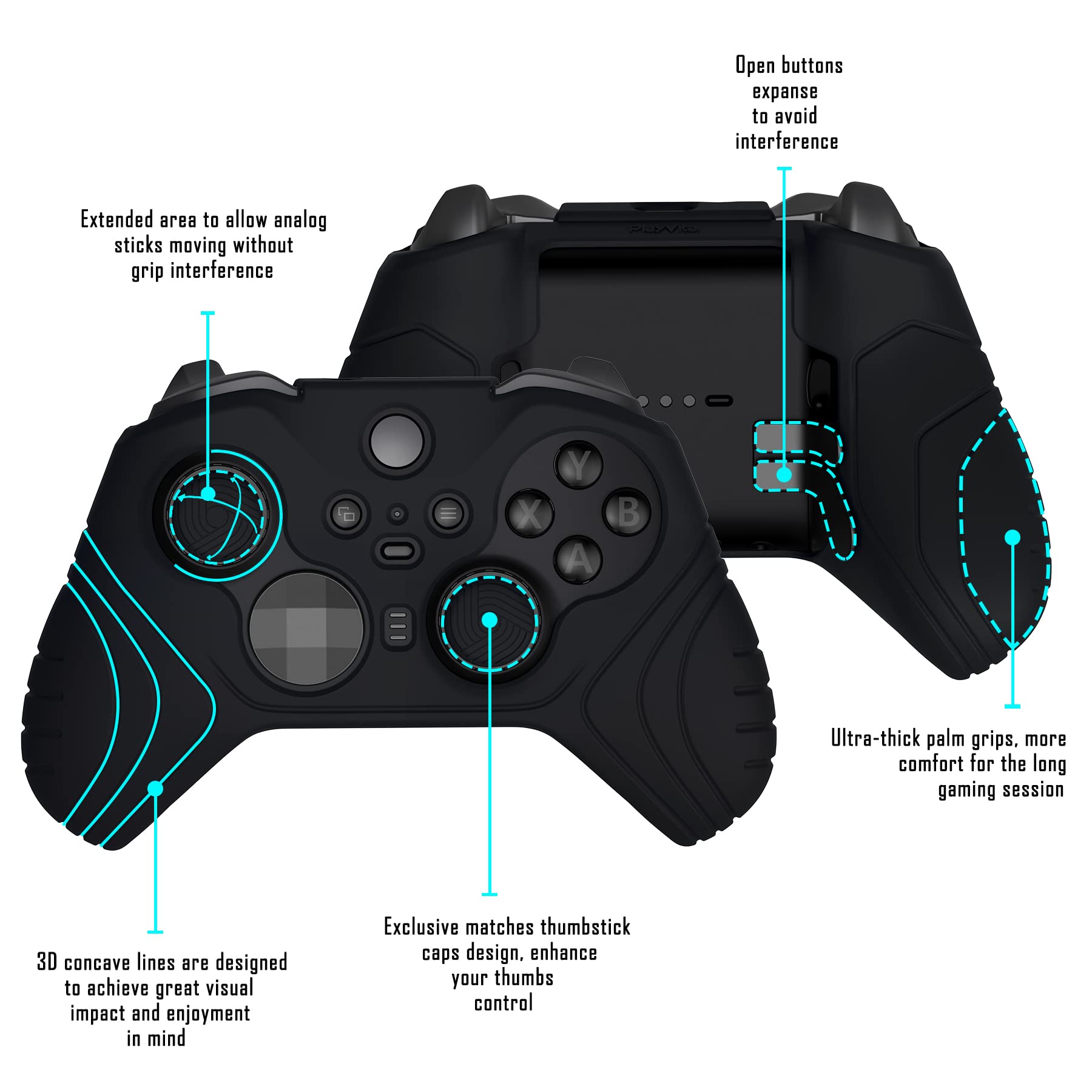 PlayVital Samurai Edition Anti Slip Silicone Case Cover for Xbox Elite Wireless Controller Series 2 Core, Ergonomic Soft Rubber Skin Protector for Xbox Elite Series 2 with Thumb Grip Caps - Black