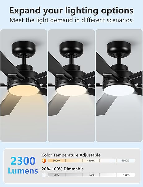 MODERN CEILING FANS WITH LIGHTS – 52 INCH BLACK OUTDOOR CEILING FAN WITH LIGHT AND REMOTE, REVERSIBLE DC MOTOR, 6-SPEED QUIET 3CCT LED DIMMABLE FOR BEDROOM, INDOOR AND OUTDOOR, PATIOS , ETL LISTED