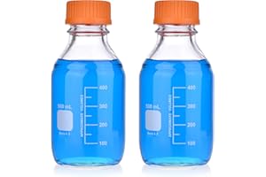 Kestun 2 Pack 500ml Round Media Bottles,Graduated Storage Bottle,Borosilicate 3.3 Glass Bottle with GL45 Screw Cap