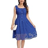 Women's 2025 Summer Short Dress Square Neck Hollow Out Lace Casual Beach Dresses